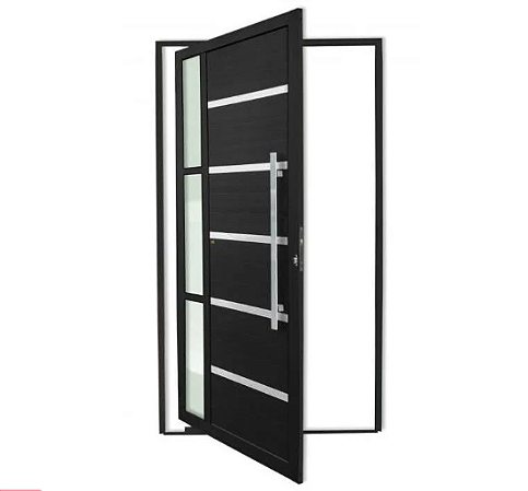 Porta Pivotante Lambril Alumínio Black Com Frisos e Puxador Redondo