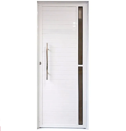 Porta Pivotante Lambril Alumínio Branco Com Frisos e Puxador Redondo