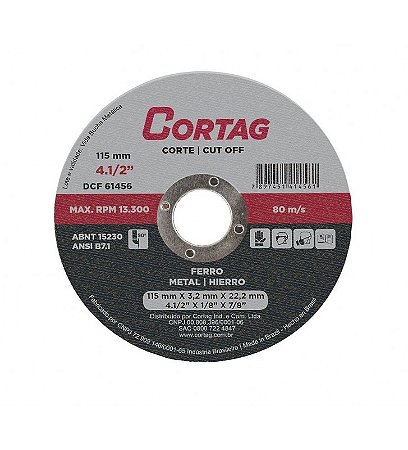 DISCO DE CORTE FERRO 115MM 3,2MM CORTAG