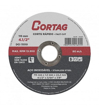 DISCO DE CORTE INOX 115X1X22,22MM CORTAG