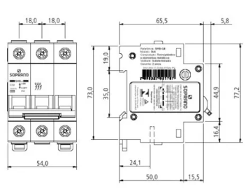 DISJUNTOR 50A TRIPOLAR DIN 0050.31 SOPRANO