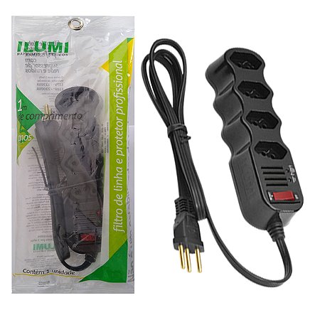 Filtro Linha 4 Tomadas 1M Profissional Preto 34013 Ilumi