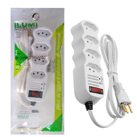 Filtro Linha 4 Tomadas 1M Profissional Branco 34002 Ilumi