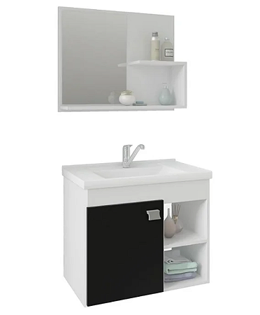 Armario Com Espelho Lotus 55Cm Branco/Preto 9942.10 Mgm