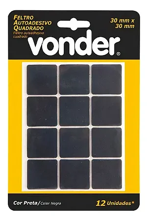 Feltro Adesivo Preto Quad. 30Mm C/12 Vonder