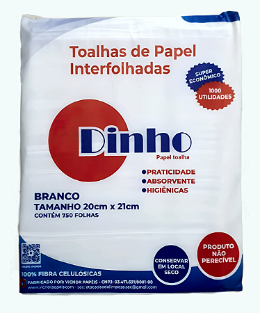 PAPEL TOALHA DINHO BRANCO 750 FOLHAS