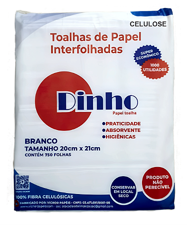PAPEL TOALHA DINHO CELULOSE 750 FOLHAS