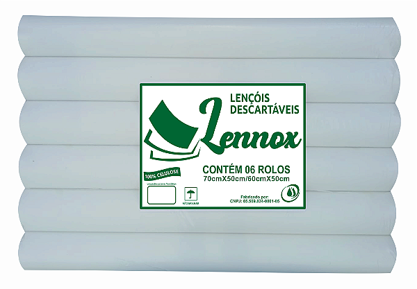 LENÇOL HOSPITALAR 06 ROLOS 70CMX50MT / 60CMX50MT LENNOX BRANCO