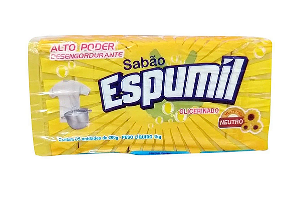 SABÃO EM BARRA ESPUMIL 200G GLICERINADO 01X05