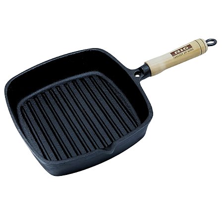 Frigideira Ferro Fundido Quadrada Frisada Com Bico 22cm