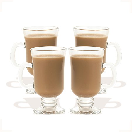 Jogo 4 Canecas Taça Xícara De Cappuccino Café Chocolate 250ml Vidro