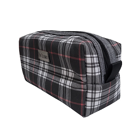 Necessaire Masculina Xadrez Branco com Preto e Vermelho