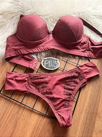 Conjunto de lingerie rendado Plus Size fio duplo 48,50,52