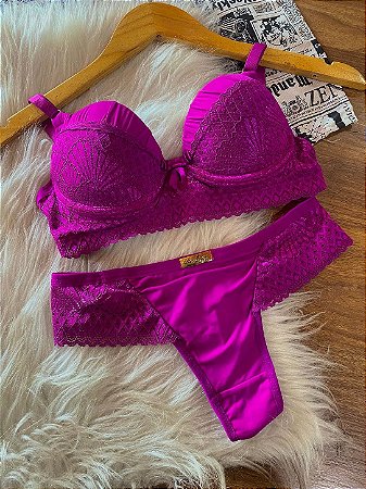 Conjunto De lingerie Calcinha Fio com detalhes em renda