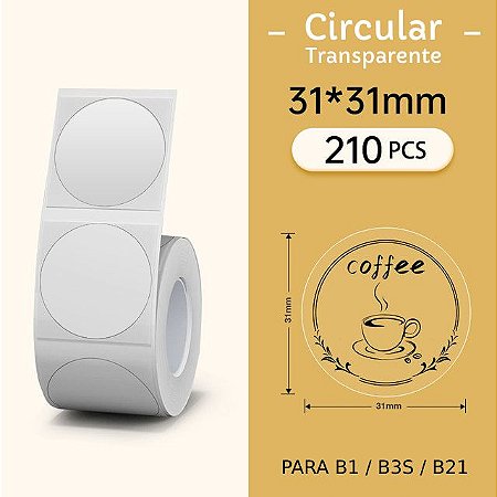 Rolo de etiquetas Circular 31x31mm Transparente (210un)