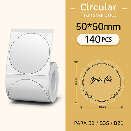Rolo de etiquetas Circular 50x50mm Transparente (150un)