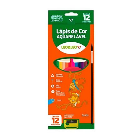 Lápis de cor Aquarelável com 12 cores - Leo e Leo
