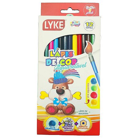 Lápis de Cor Aquarelável com 12 Cores + Pincel - Lyke