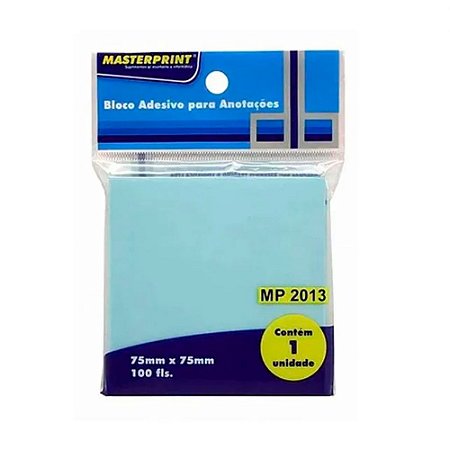 Bloco de Notas Adesivo 75x75mm com 1 Bloco de 100 Folhas Azul - Masterprint - MP2013