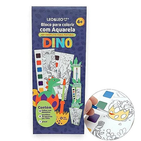 Bloco de colorir com Aquarela Dino Leo e Leo