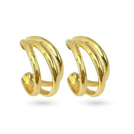 BRINCO ARGOLA ARO TRIPLO DÉBORA BANHADO A OURO 18K.