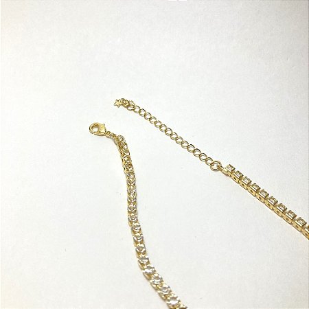 COLAR RIVIERA 3MM CRISTAL 40CM + 5CM EXTENSOR FOLHEADO A OURO 18K.