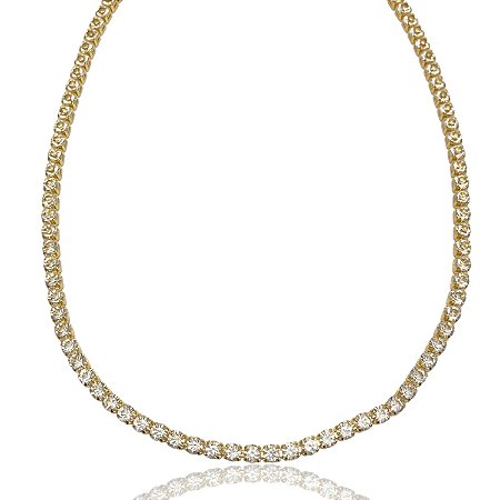 COLAR RIVIERA 3MM CRISTAL 60CM  FOLHEADO A OURO 18K.