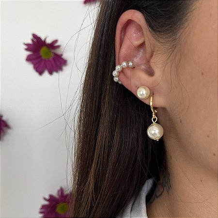 BRINCO TRANQUETA PEROLA 10 MM BANHADO A OURO 18K.