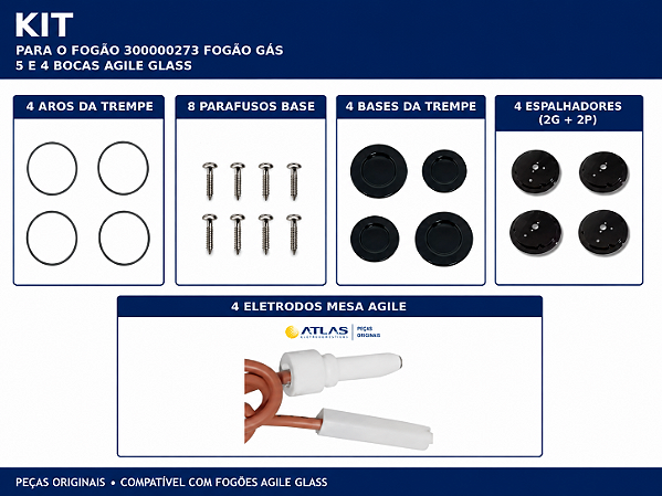 Kit peças AGILE GLASS  FOGÃO 4 e 5 bocas