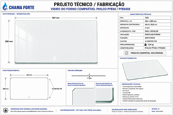 Vidro Temperado Forno Philco PFE60 464x288mm
