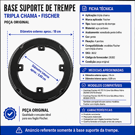 SUPORTE  BASE DA  TREMPE TRIPLA CHAMAS  ESMALTADO PRT BRILHO