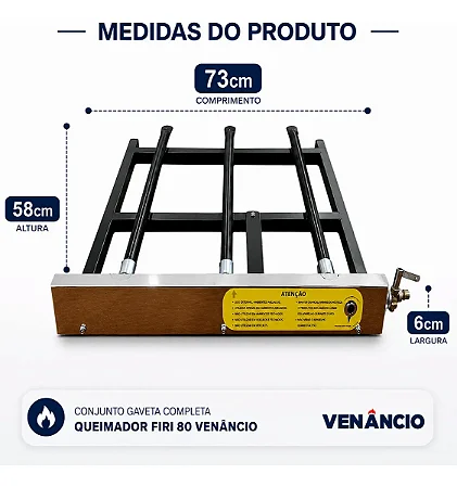 Conjunto Gaveta Completa Queimador Forno Venâncio 80 Firi 80