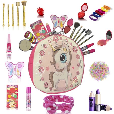 Kit Maquiagem Infantil Completo Com Bolsa Unicornio