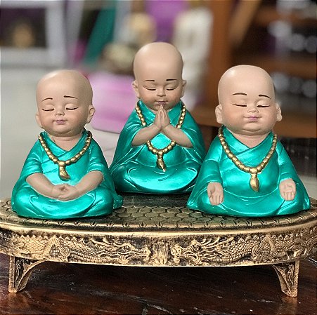 Trio Monges em meditação (verde cintilante)