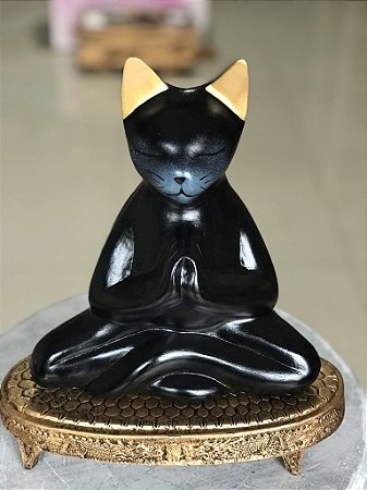 Gato Yoga namastê (preto/dourado)