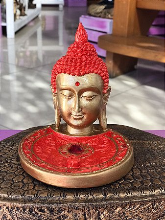 Incensário Busto Buda (vermelho/dourado)