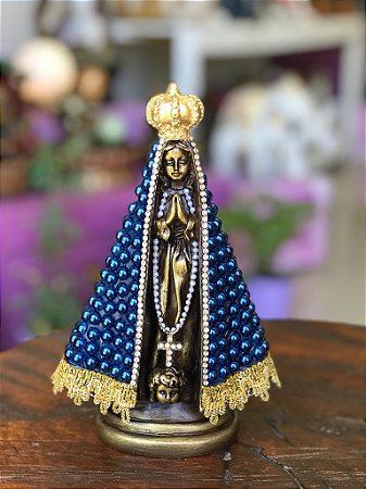 Nossa Senhora Aparecida (manto pérola/ azul) G