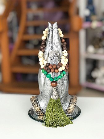 Japamala 108 contas (Verde com marfim)