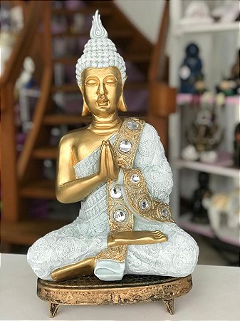 Buda em meditação (Dourado/cinza claro)