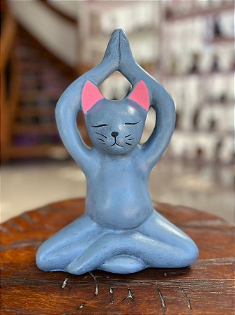 Gato Yoga alongando (cinza/rosa)