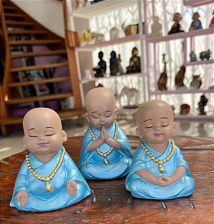 Trio Monges em meditação (azul cintilante)