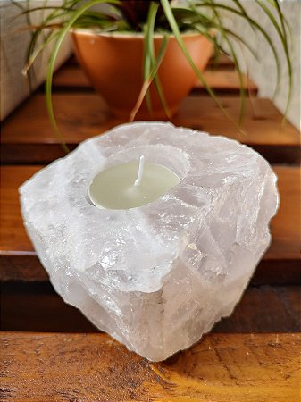 Porta Velas em quartzo rosa