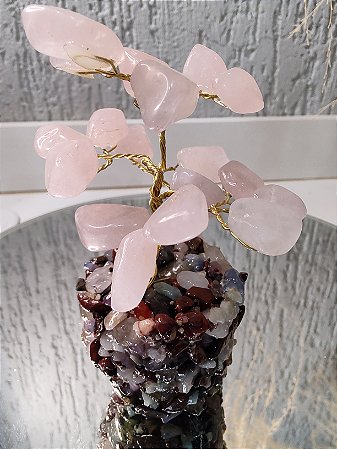 Árvore da Vida no vasinho em pedras - Quartzo Rosa