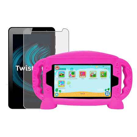 Capa Rosa com suporte mão para Tablet 7 polegadas + Película