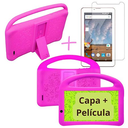 Capa Rosa com suporte mão para Tablet 7 polegadas + Película - Daicommerce