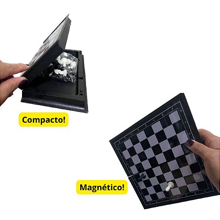 Tabuleiro de xadrez magnético portátil para 2 jogadores, jogo de