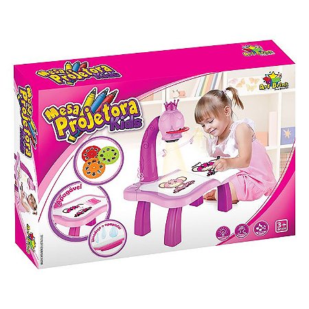 Mesa projetor infantil de desenho dinossauro (rosa)