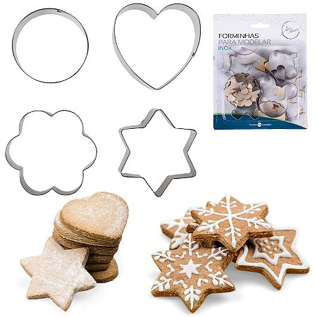 Forminhas p/ Modelar Inox 4pcs molde doces Biscoito Bolinhos