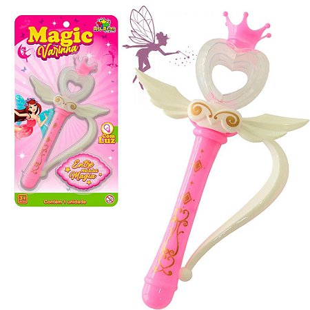 Varinha Mágica Encantada de Coração branco e Rosa com Luz