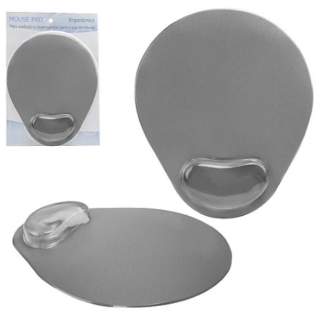 Mouse pad Ergonômico com apoio de Pulso em gel Cinza Confort